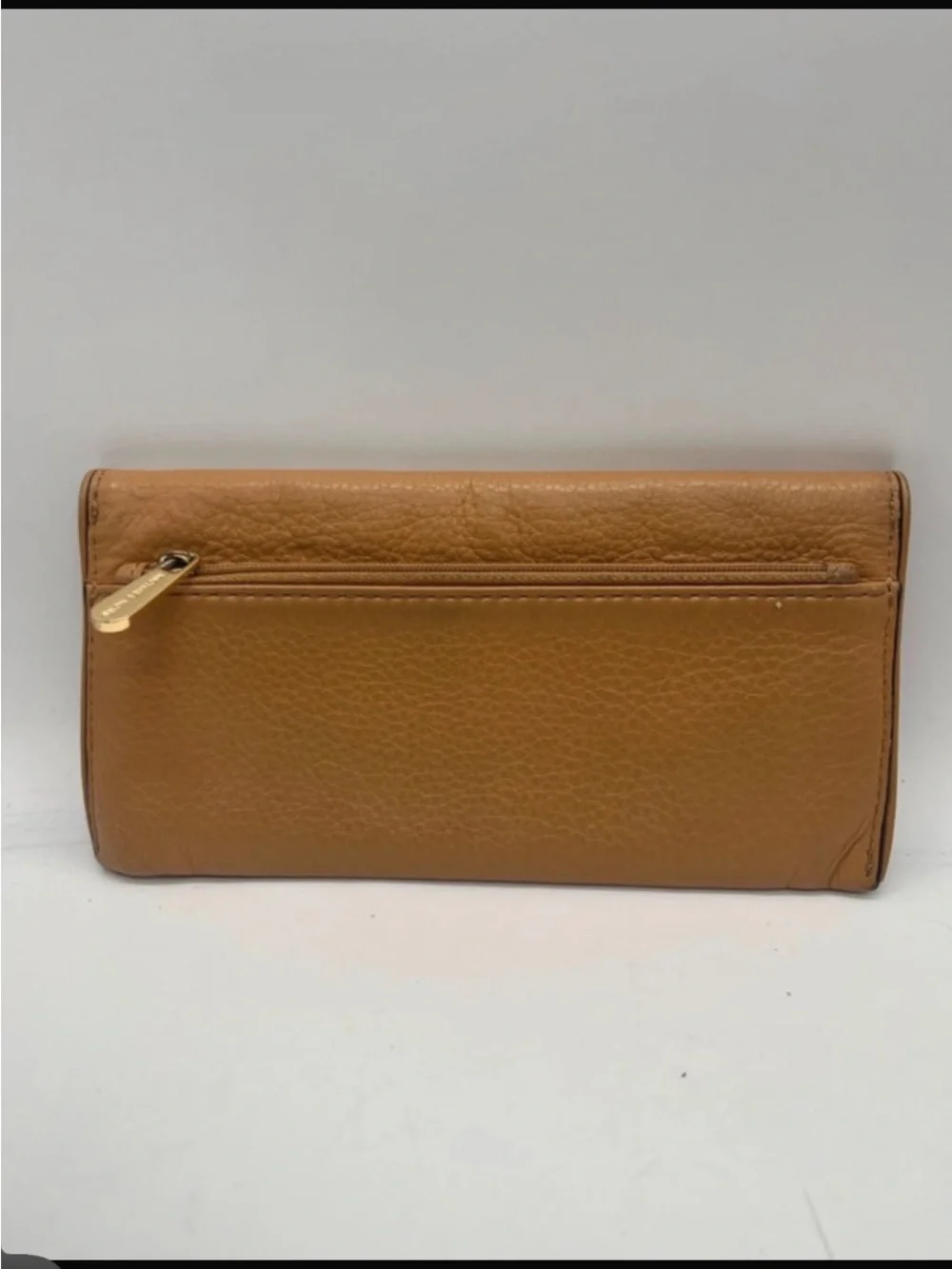 Michael Kors Camel Leather Continental Clutch Wallet with Gold Plaque